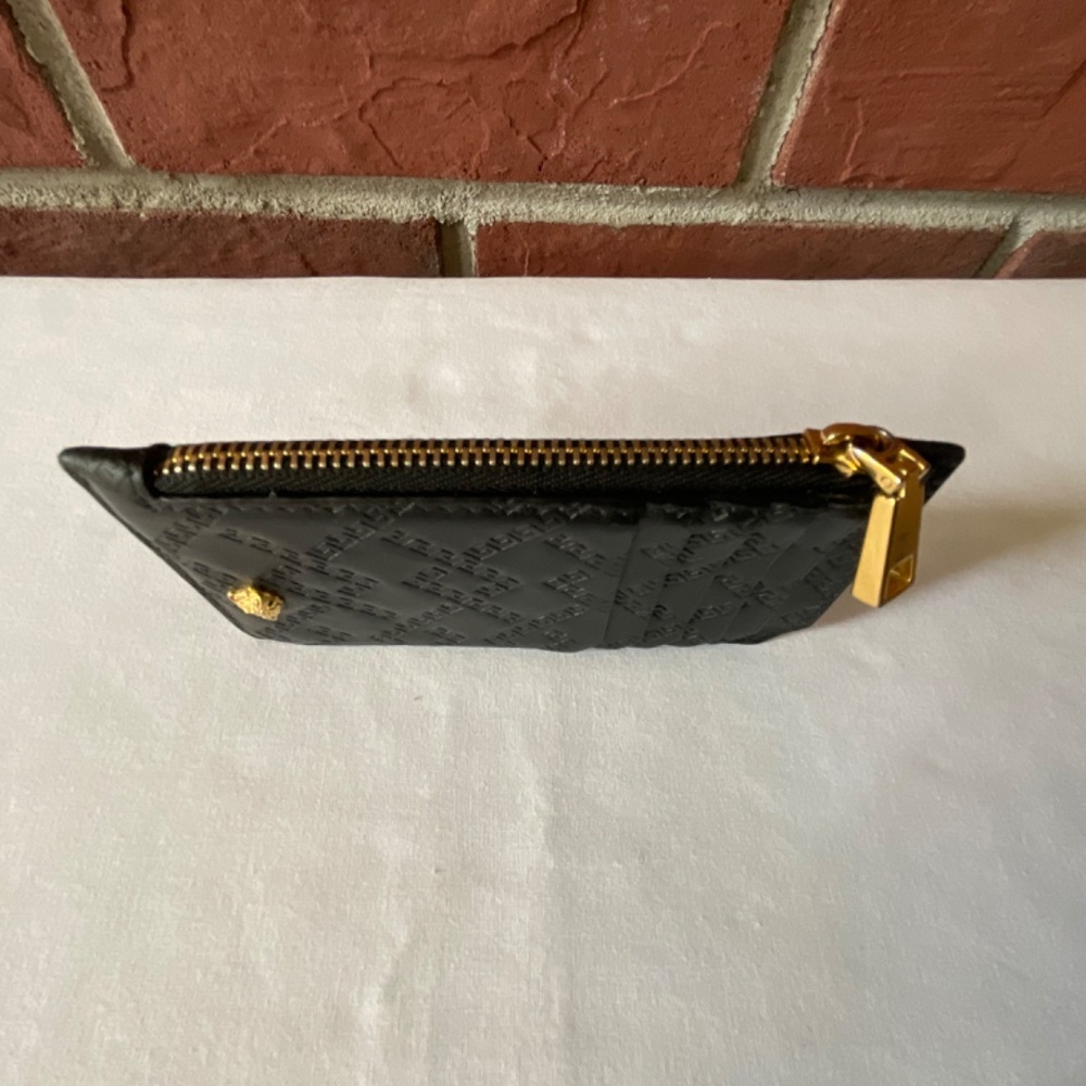 •Versace Black Leather Embossed La Grecca Medusa Cards Holder Zip Coins Wallet - Picture 9 of 14